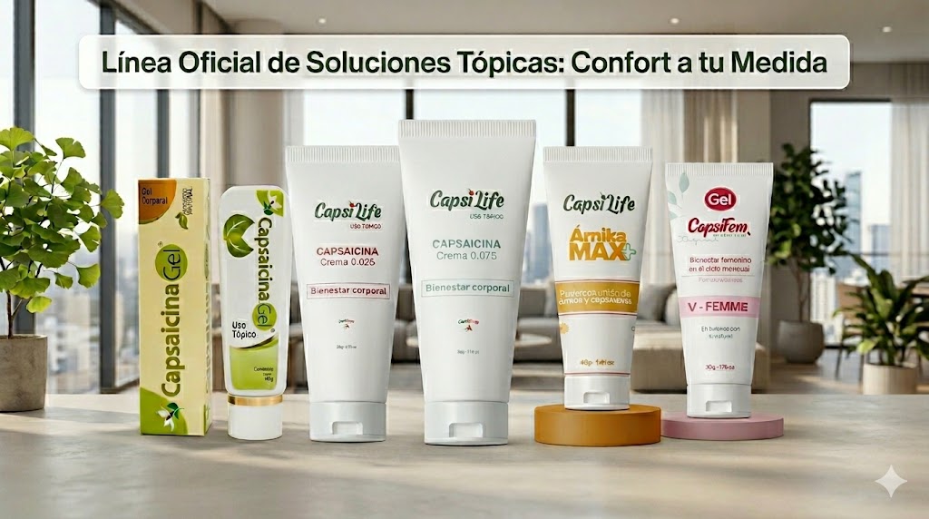 Línea oficial de soluciones tópicas para el bienestar corporal de CapsiLife y CapsiFem
